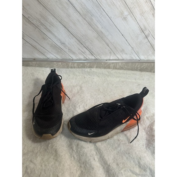 Nike Air Max 270 Black Bright Crimson Orange Sneakers AO2372-037 Kids 3Y